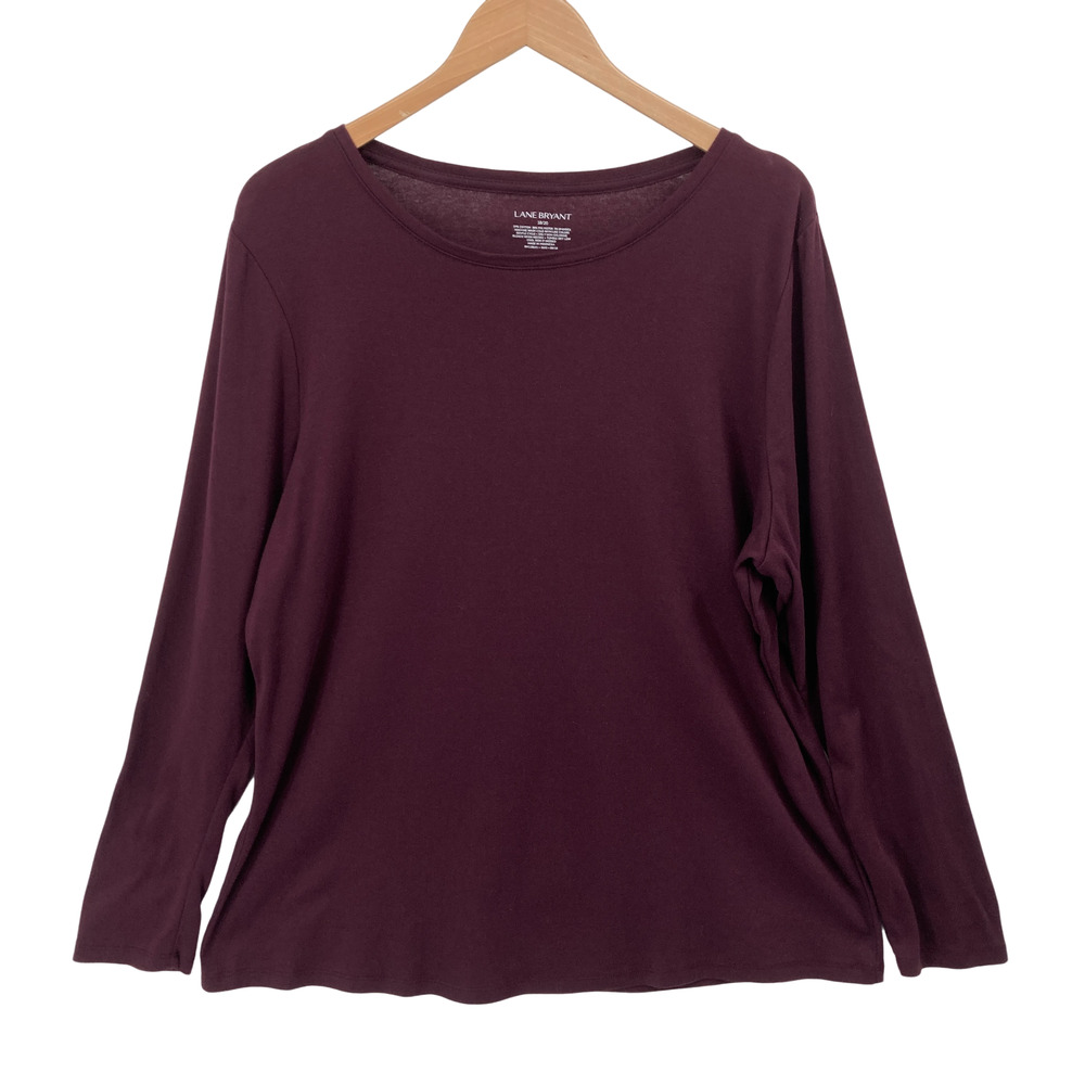 Lane Bryant Maroon Long Sleeve Crew Neck Top Tee Plus Size 18/20 Womens